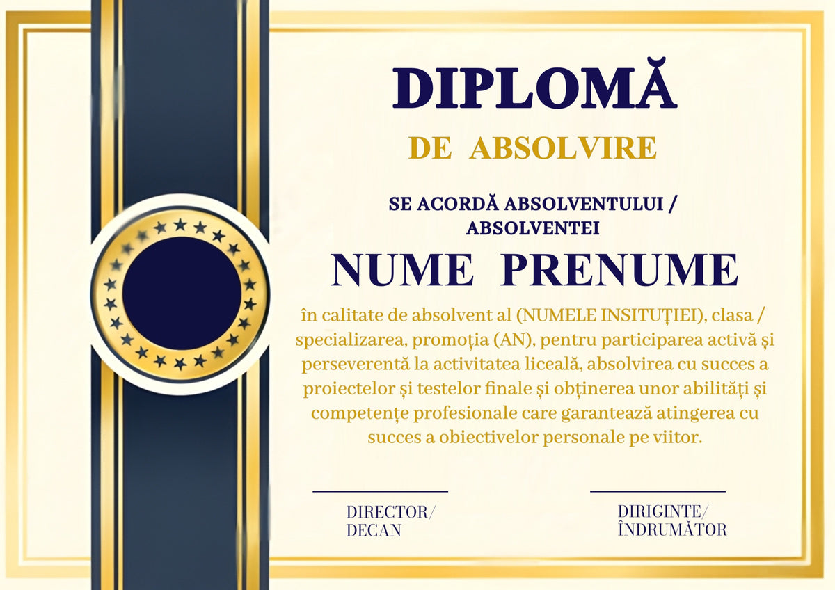 Diplomă festivă de absolvire A4 personalizabilă – Model DIP37