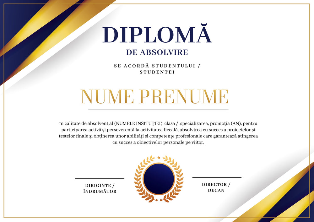 Diplomă festivă de absolvire A4 personalizabilă – Model DIP38