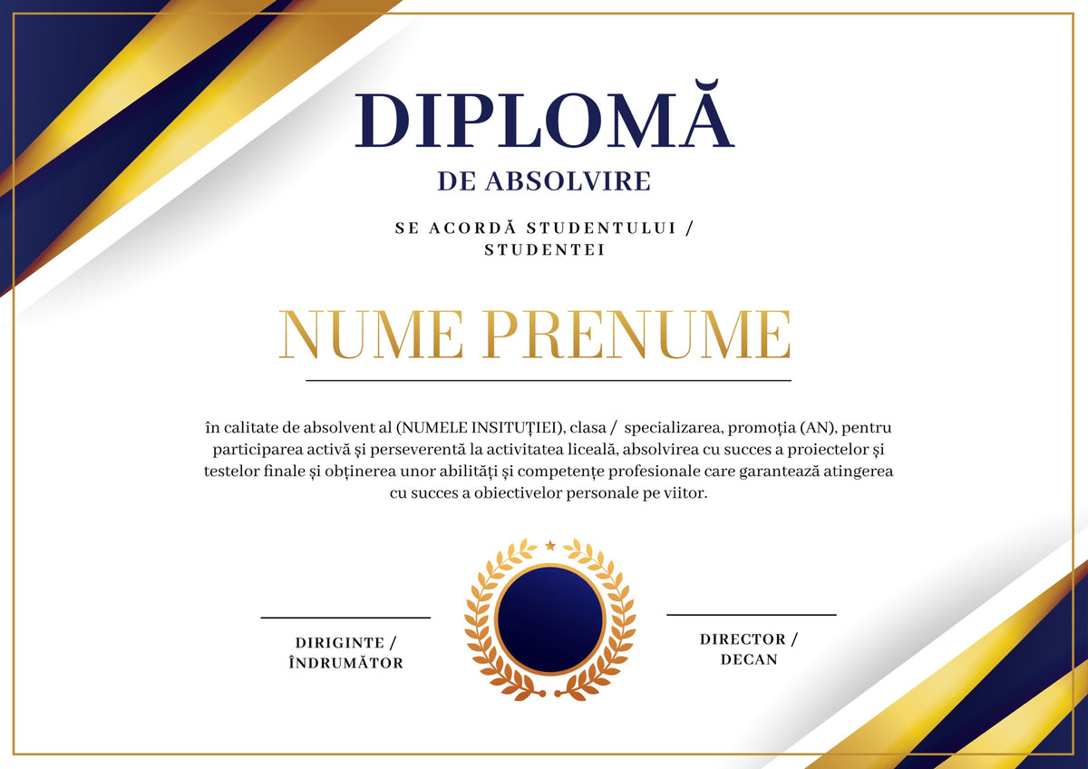 Diplomă festivă de absolvire A4 personalizabilă – Model DIP38