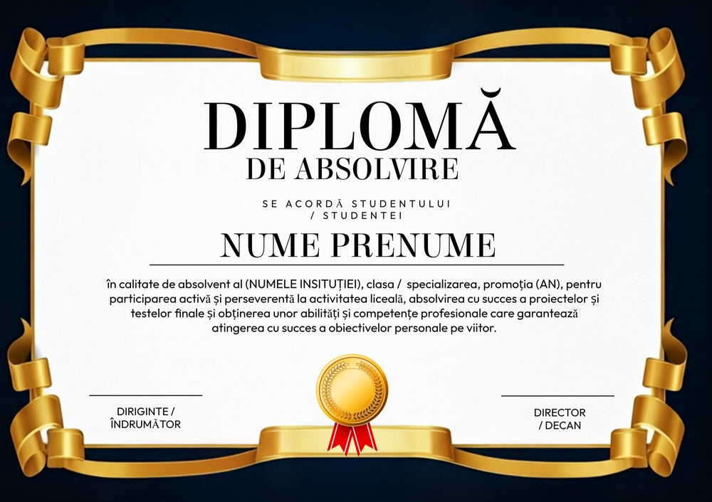 Diplomă festivă de absolvire A4 personalizabilă – Model DIP40