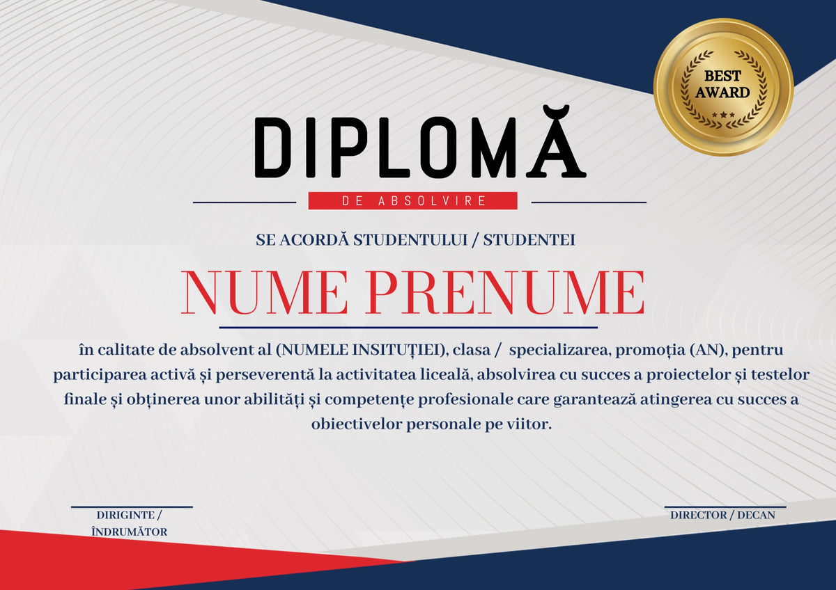 Diplomă festivă de absolvire A4 personalizabilă – Model DIP41