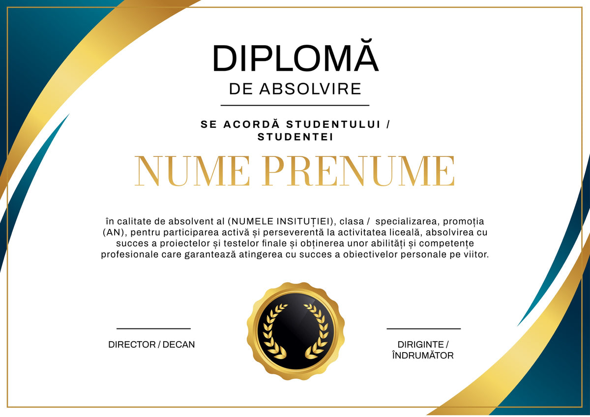 Diplomă festivă de absolvire A4 personalizabilă – Model DIP44