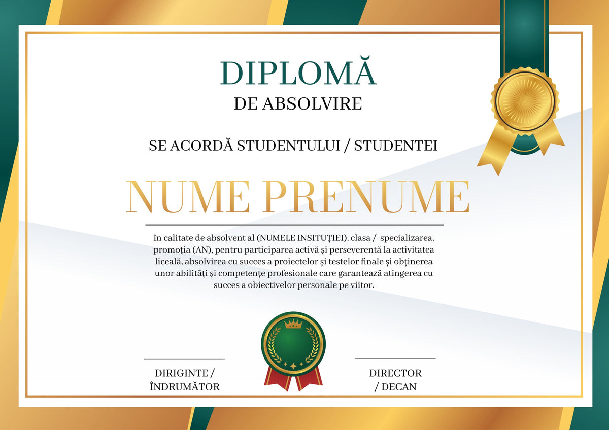 Diplomă festivă de absolvire A4 personalizabilă – Model DIP46