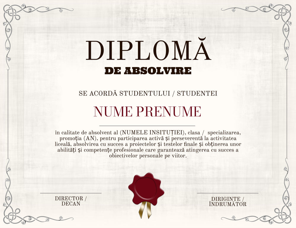 Diplomă festivă de absolvire A4 personalizabilă – Model DIP47