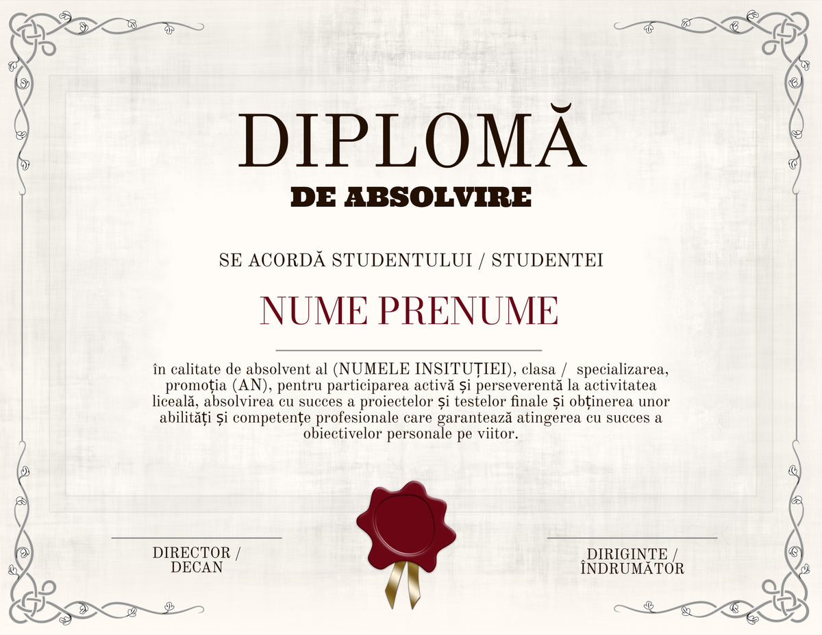 Diplomă festivă de absolvire A4 personalizabilă – Model DIP47