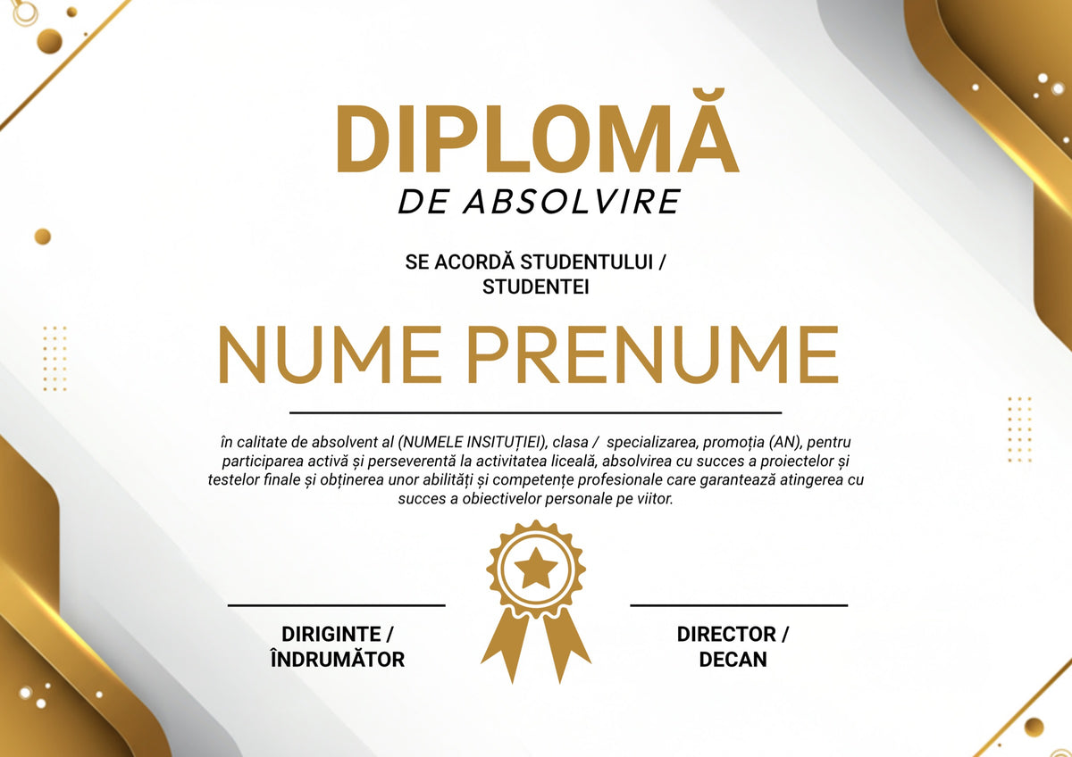 Diplomă festivă de absolvire A4 personalizabilă – Model DIP49
