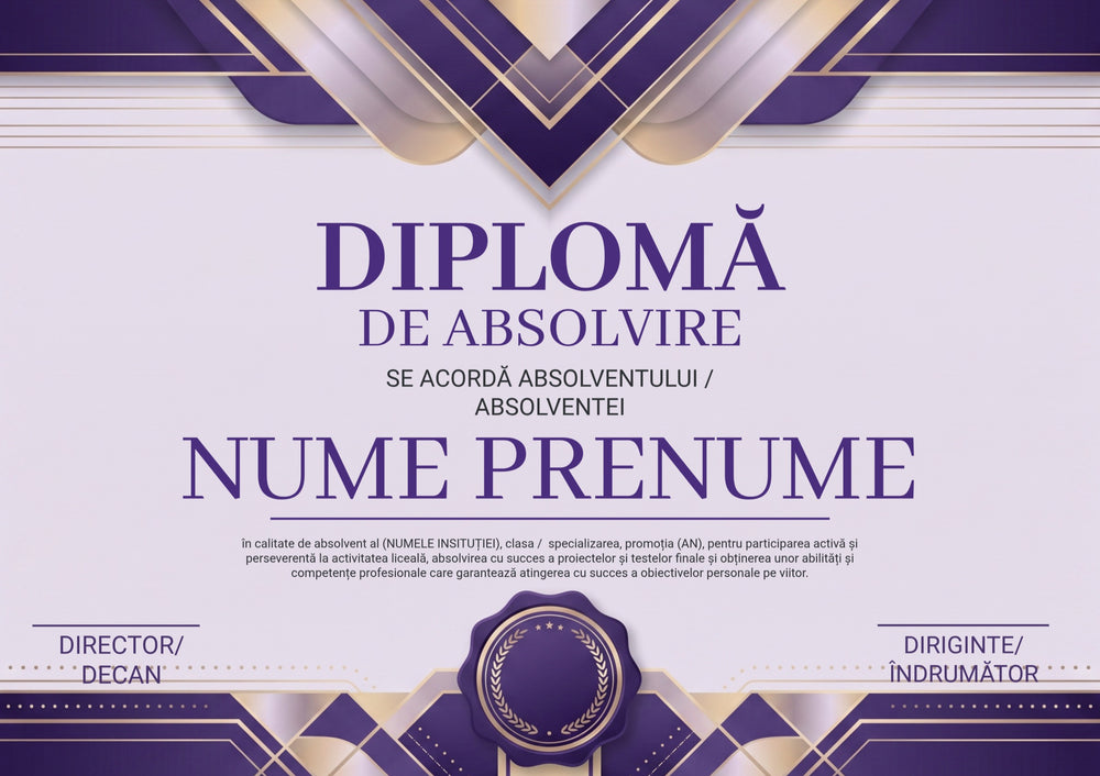 Diplomă festivă de absolvire A4 personalizabilă – Model DIP50