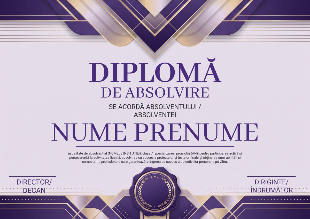 Diplomă festivă de absolvire A4 personalizabilă – Model DIP50