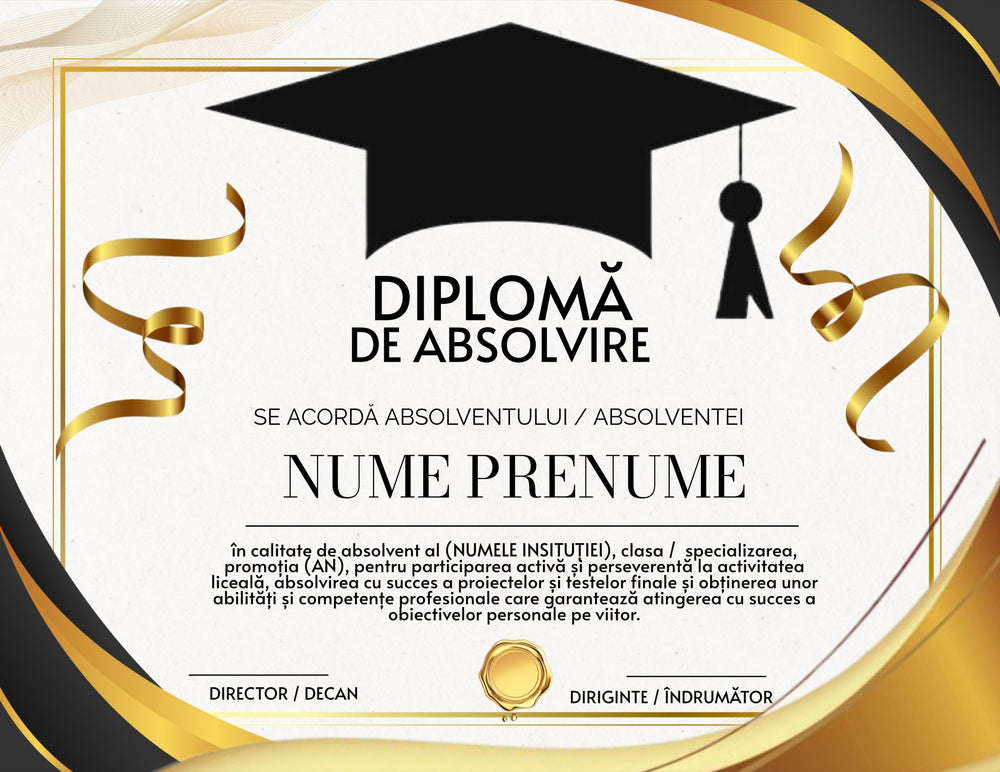 Diplomă festivă de absolvire A4 personalizabilă – Model DIP51