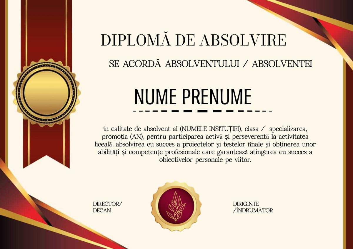 Diplomă festivă de absolvire A4 personalizabilă – Model DIP52