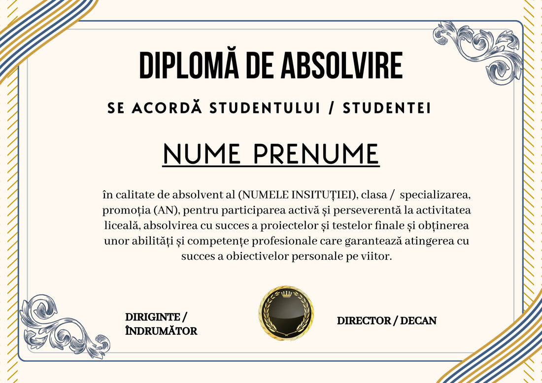 Diplomă festivă de absolvire A4 personalizabilă – Model DIP53