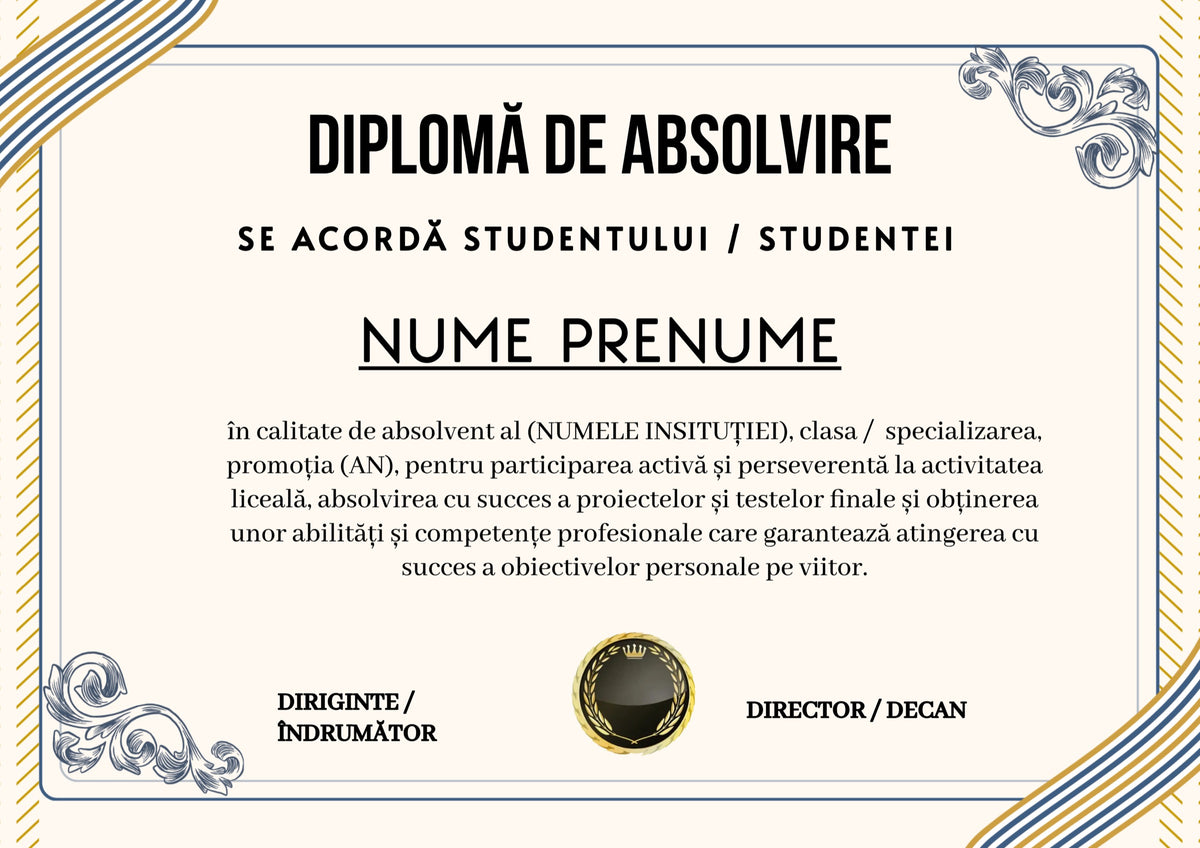 Diplomă festivă de absolvire A4 personalizabilă – Model DIP53