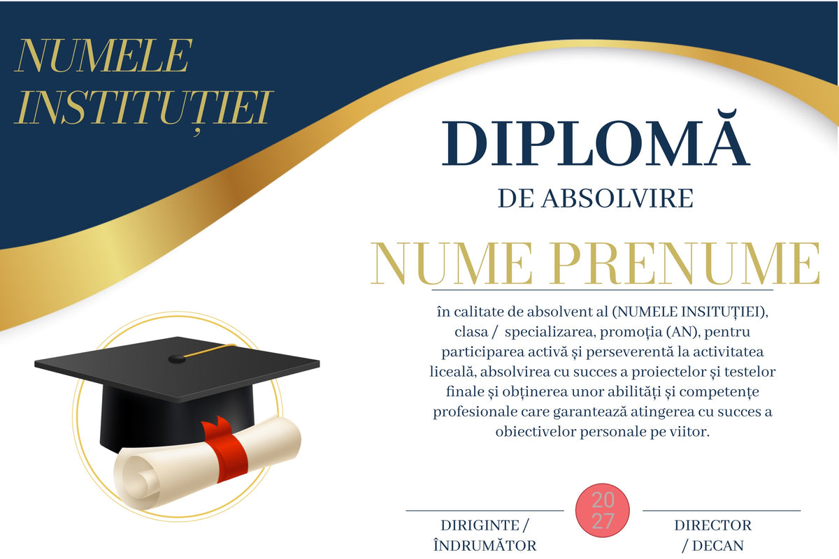 Diplomă festivă de absolvire A4 personalizabilă – Model DIP54