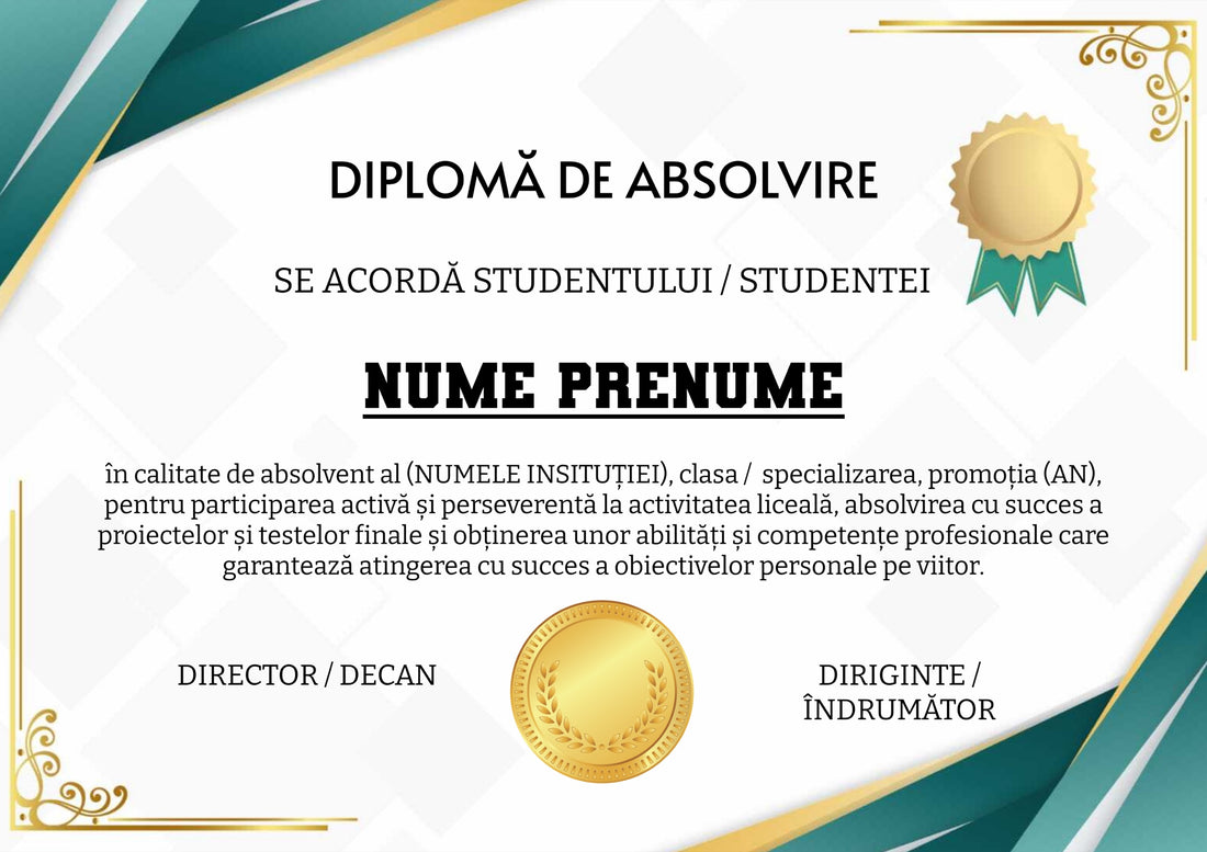 Diplomă festivă de absolvire A4 personalizabilă – Model DIP55