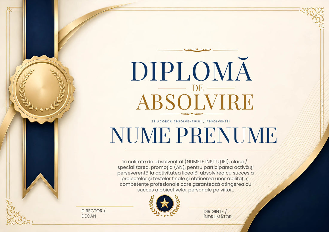 Diplomă festivă de absolvire A4 personalizabilă – Model DIP57
