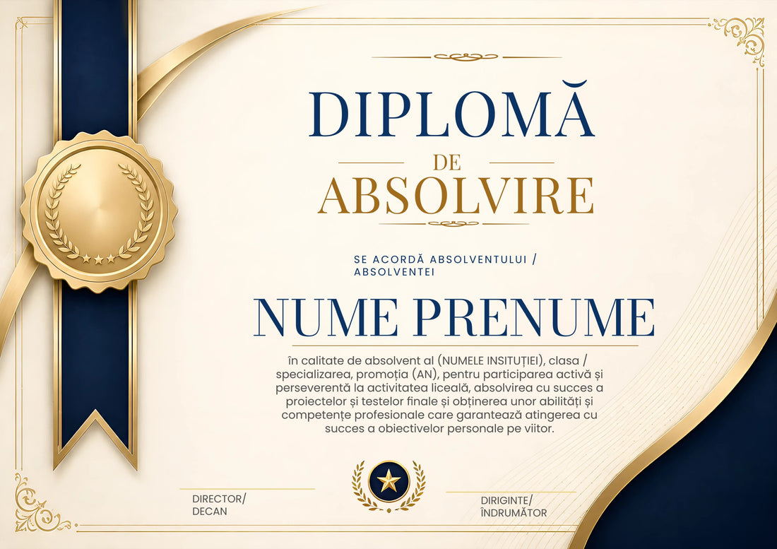 Diplomă festivă de absolvire A4 personalizabilă – Model DIP58