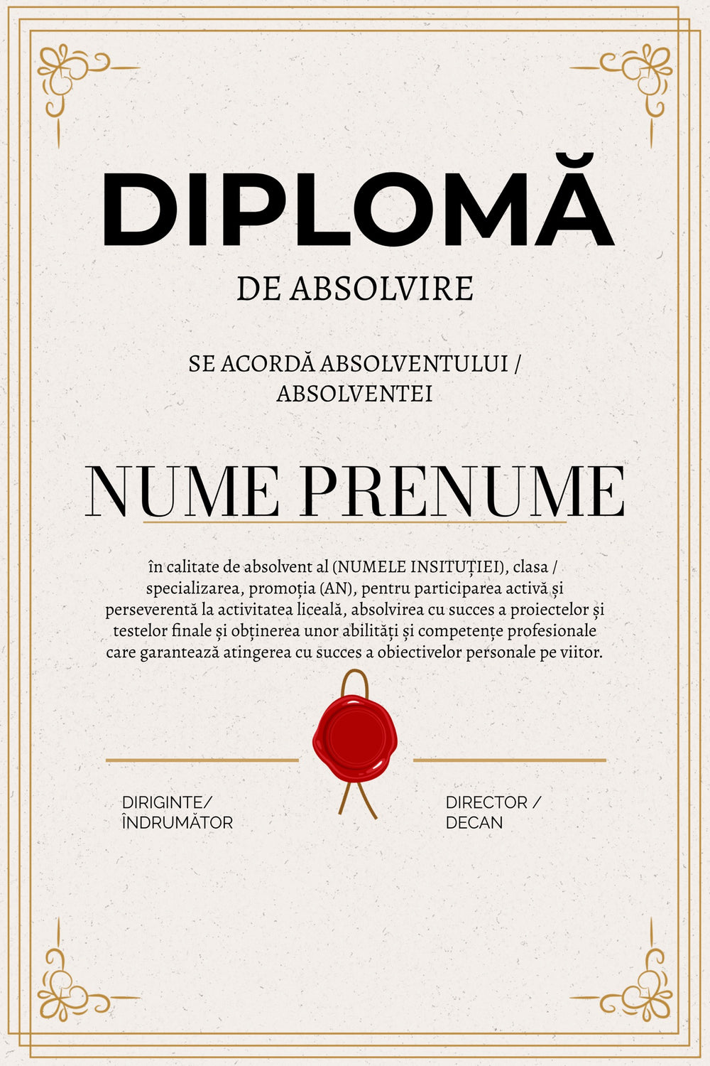 Diplomă festivă de absolvire A4 personalizabilă – Model DIP60