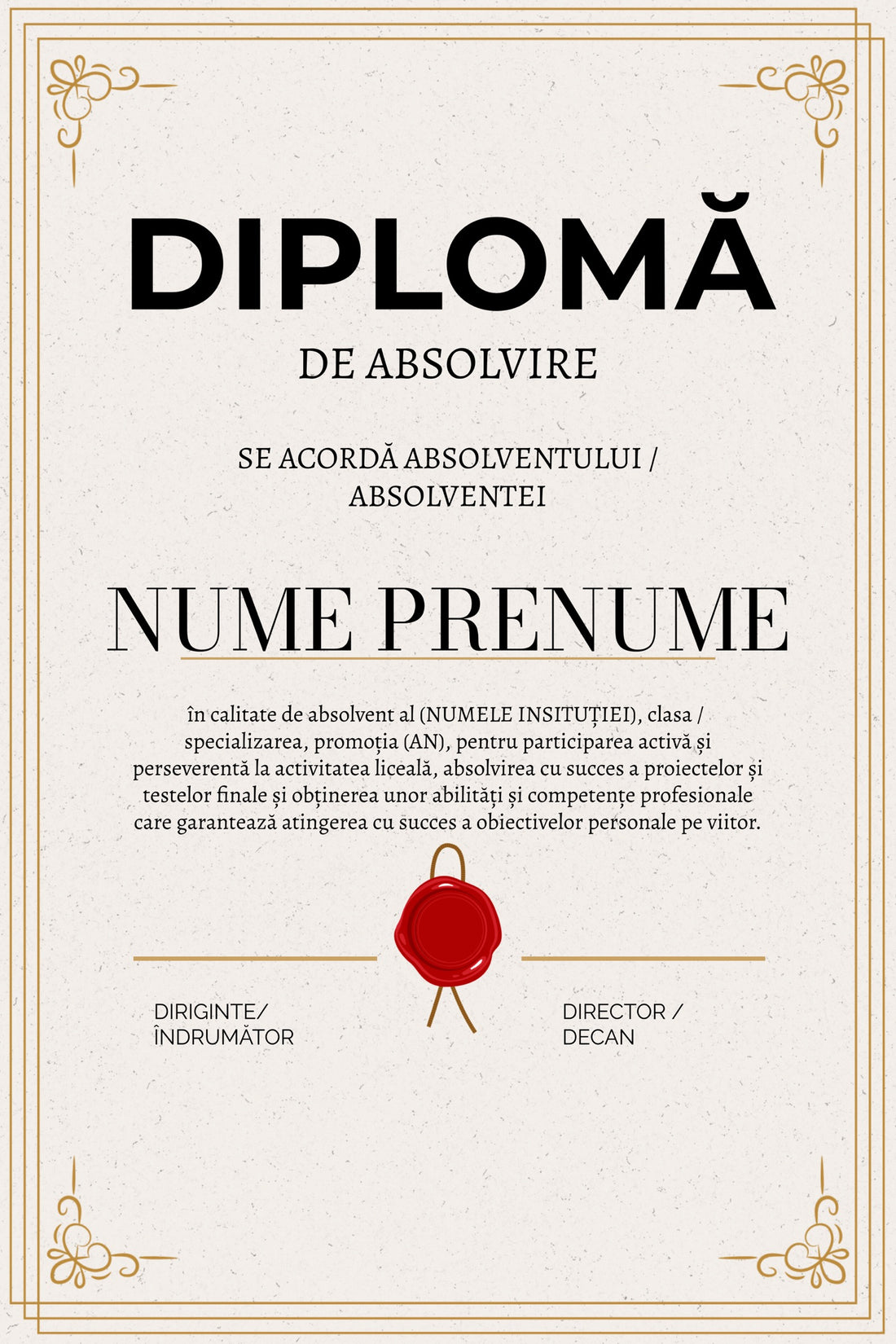 Diplomă festivă de absolvire A4 personalizabilă – Model DIP60