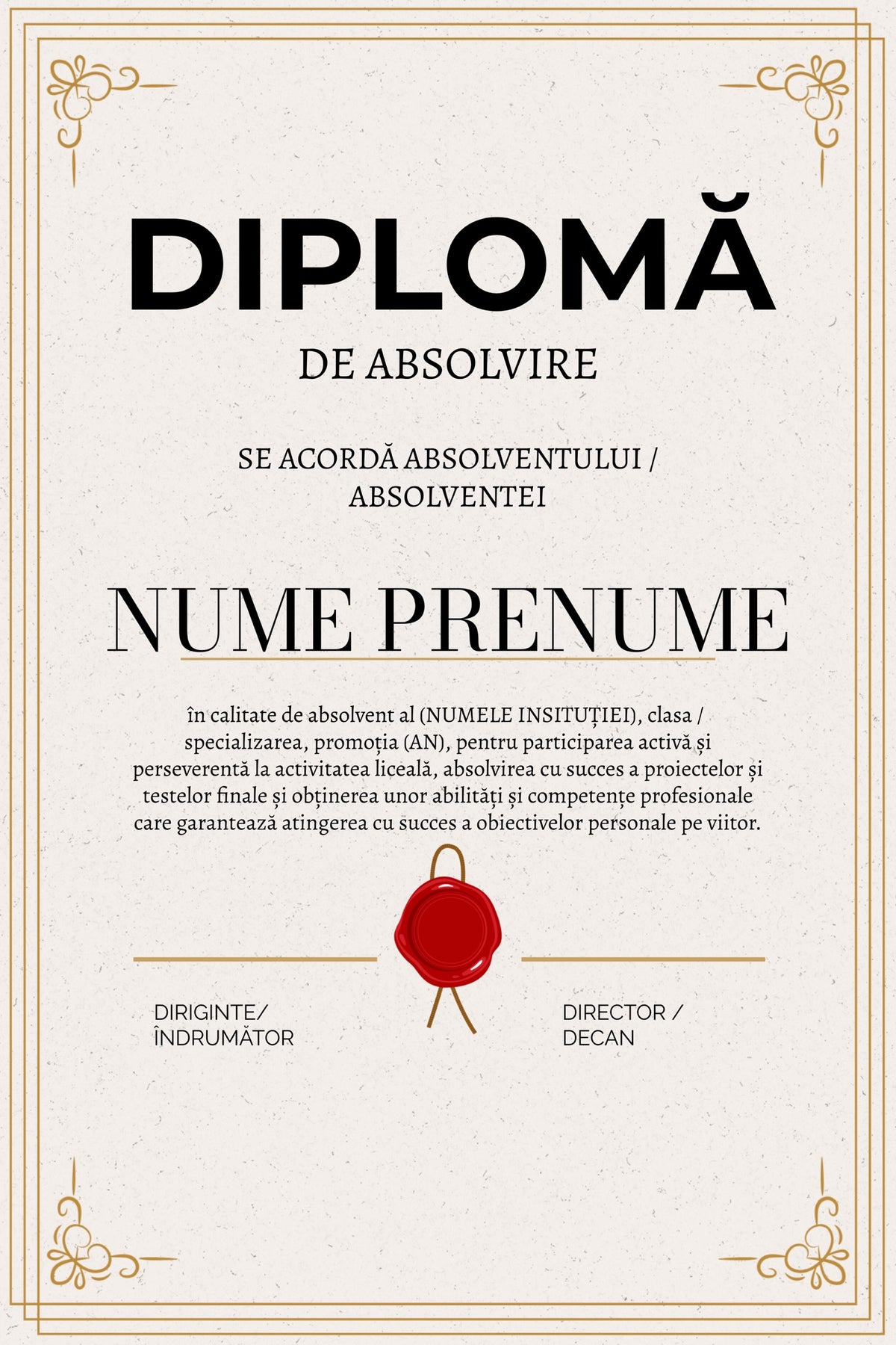 Diplomă festivă de absolvire A4 personalizabilă – Model DIP60