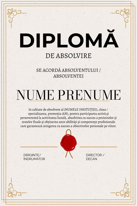 Diplomă de absolvire personalizată A4 – Model DIP60