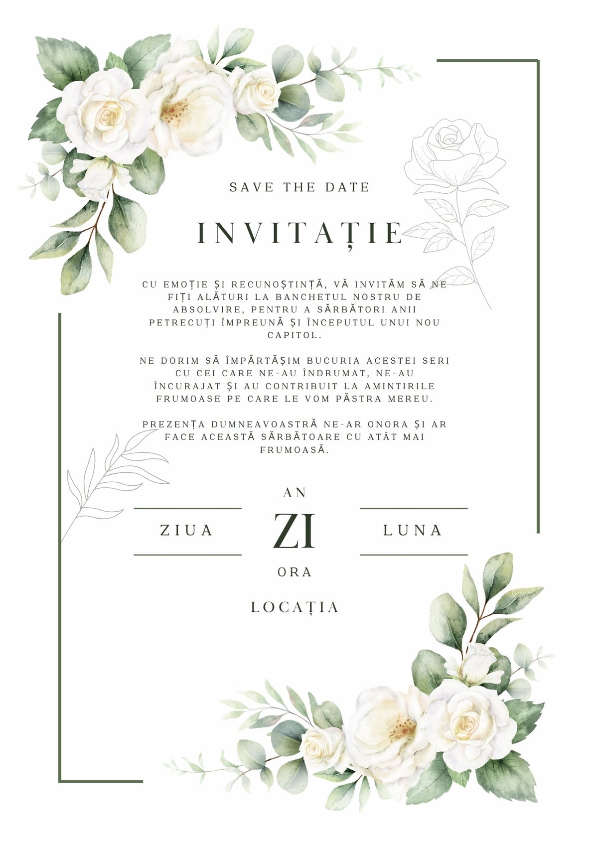 Invitație absolvire personalizabilă cu plic – Model INV02