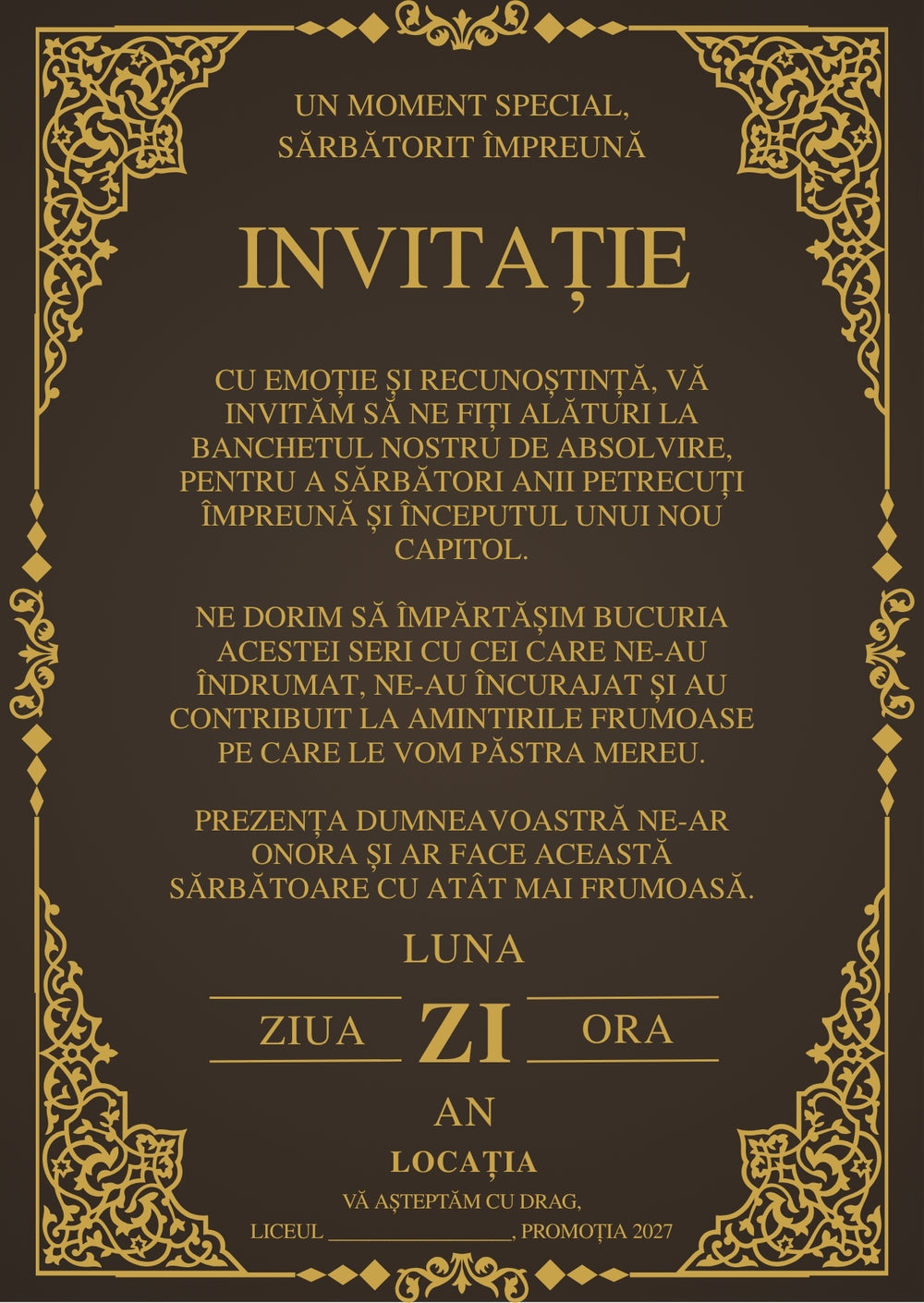 Invitație absolvire personalizabilă cu plic – Model INV04