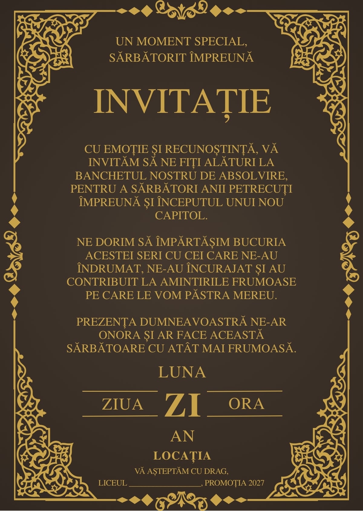 Invitație absolvire personalizabilă cu plic – Model INV04