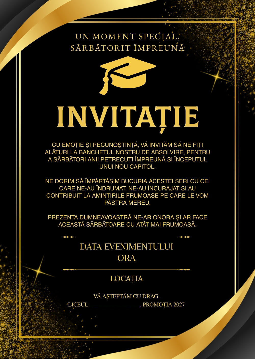 Invitație absolvire personalizabilă cu plic – Model INV05