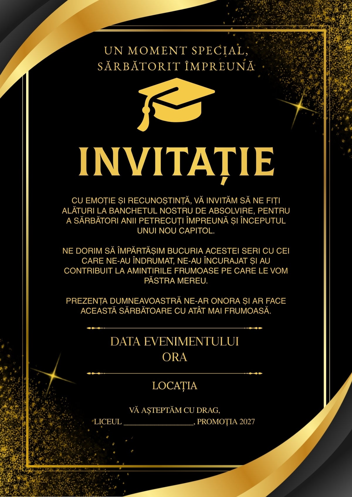 Invitație absolvire personalizabilă cu plic – Model INV05