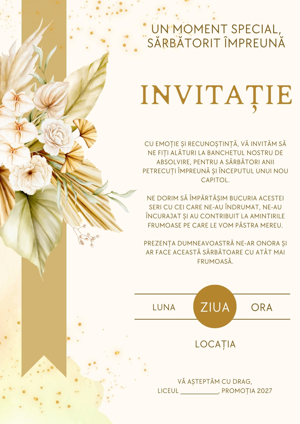 Invitație absolvire personalizabilă cu plic – Model INV08