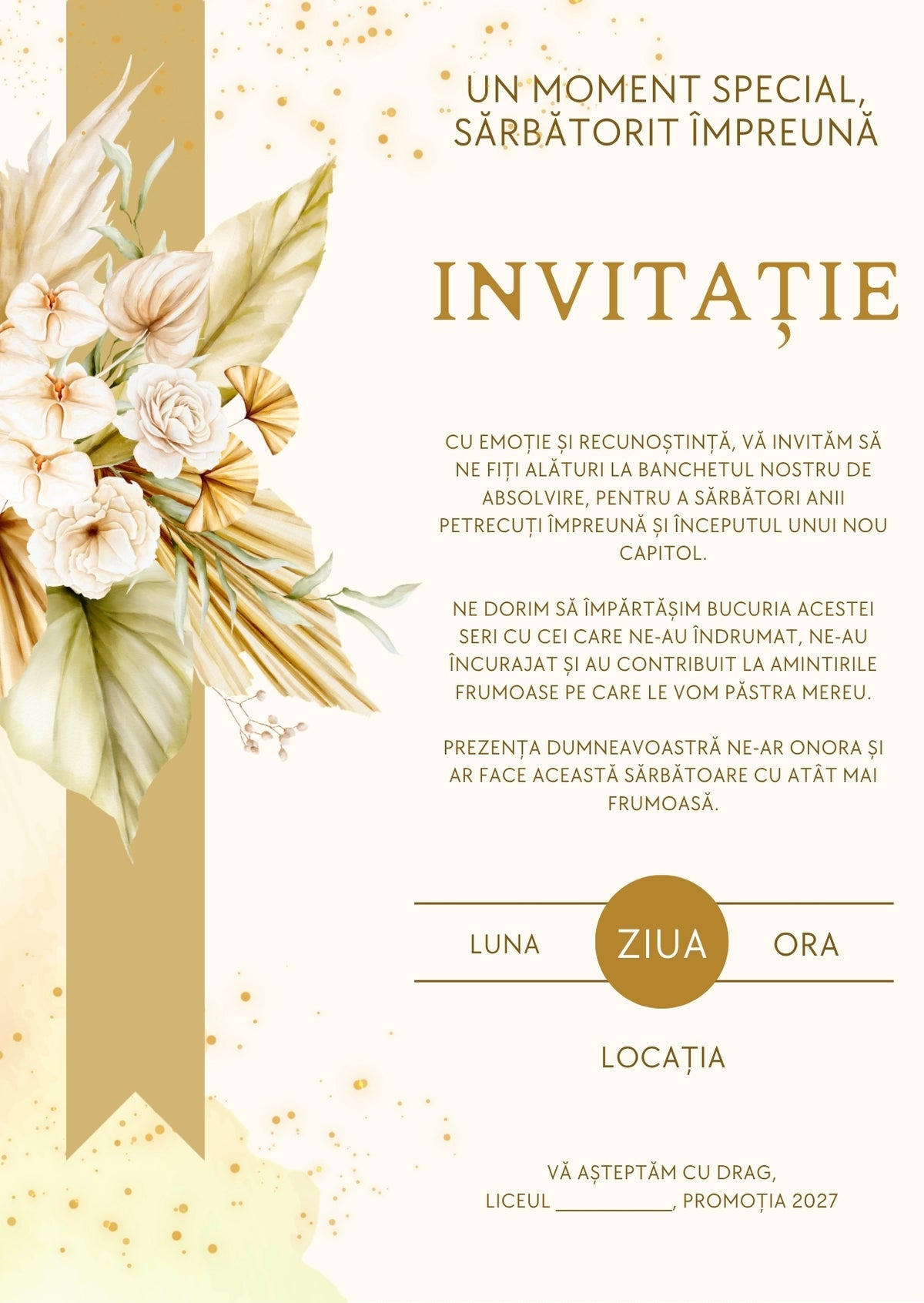 Invitație absolvire personalizabilă cu plic – Model INV08