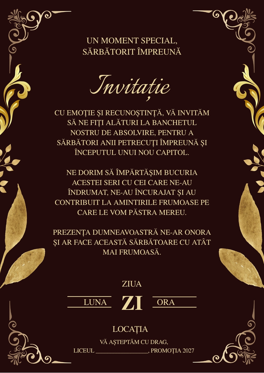 Invitație absolvire personalizabilă cu plic – Model INV09