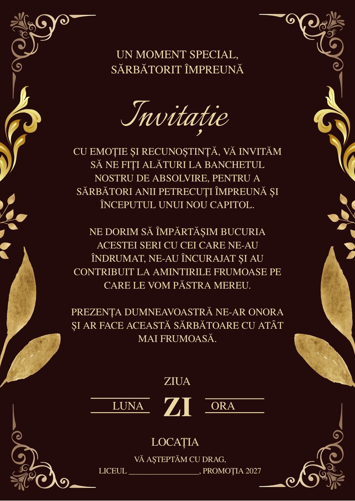 Invitație absolvire personalizabilă cu plic – Model INV09