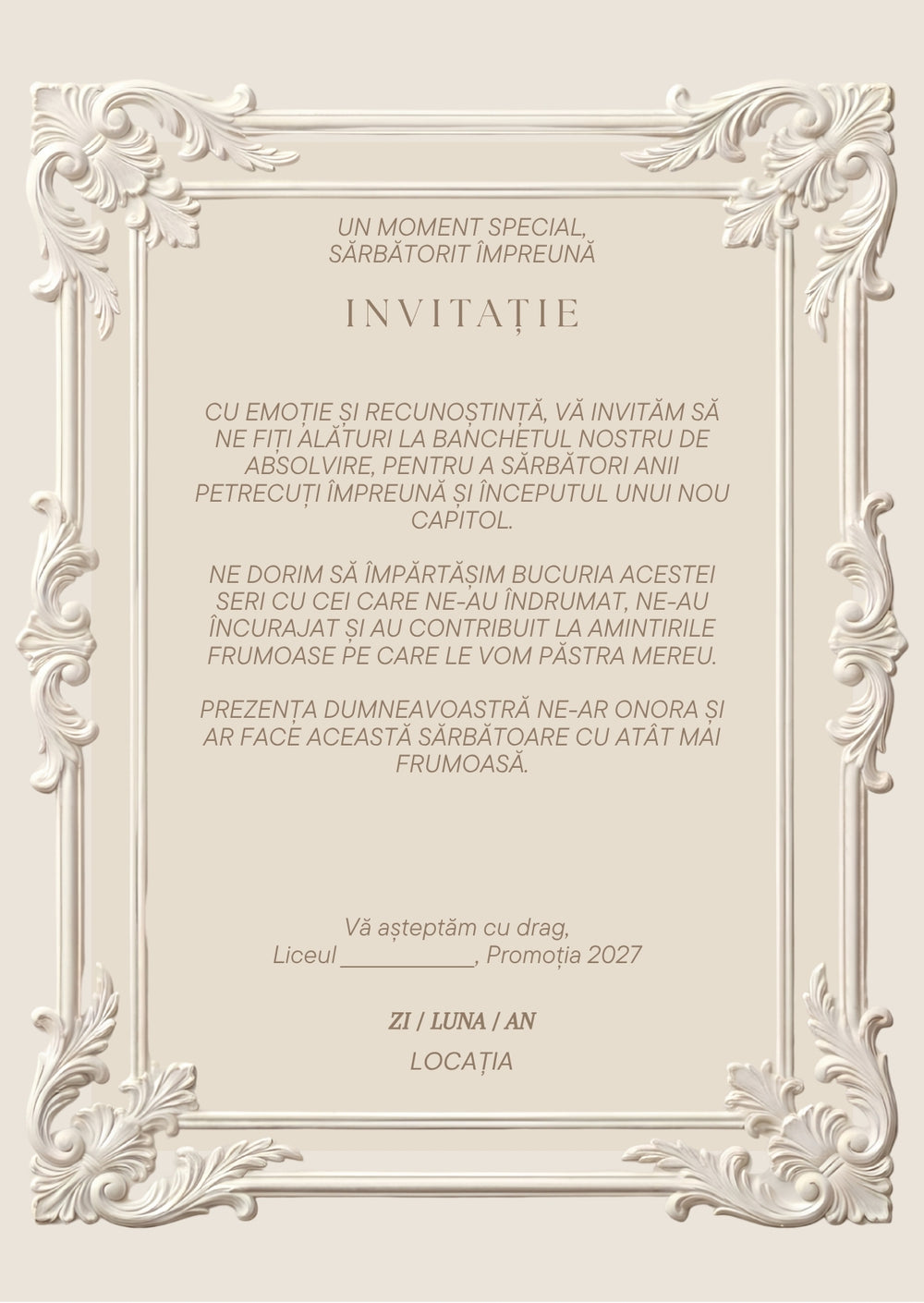 Invitație absolvire personalizabilă cu plic – Model INV10