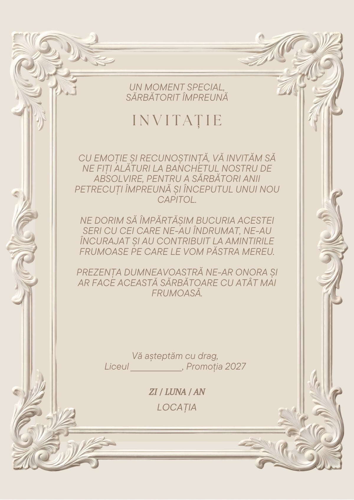 Invitație absolvire personalizabilă cu plic – Model INV10