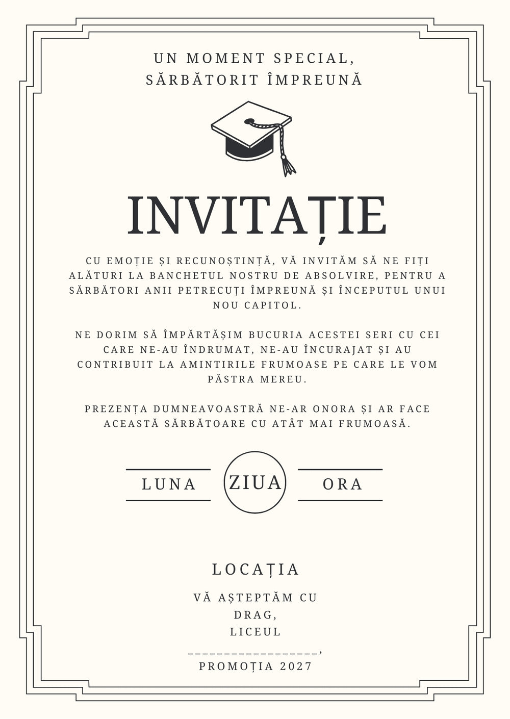 Invitație absolvire personalizabilă cu plic – Model INV11