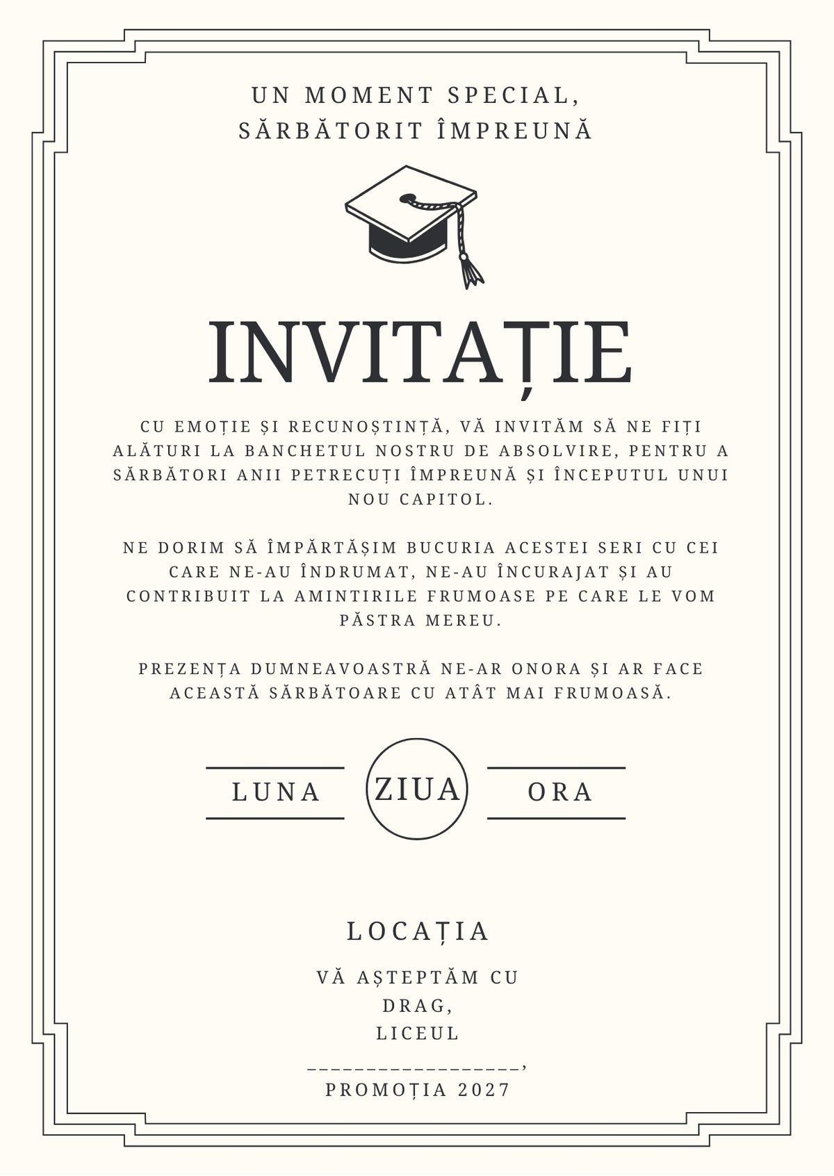 Invitație absolvire personalizabilă cu plic – Model INV11