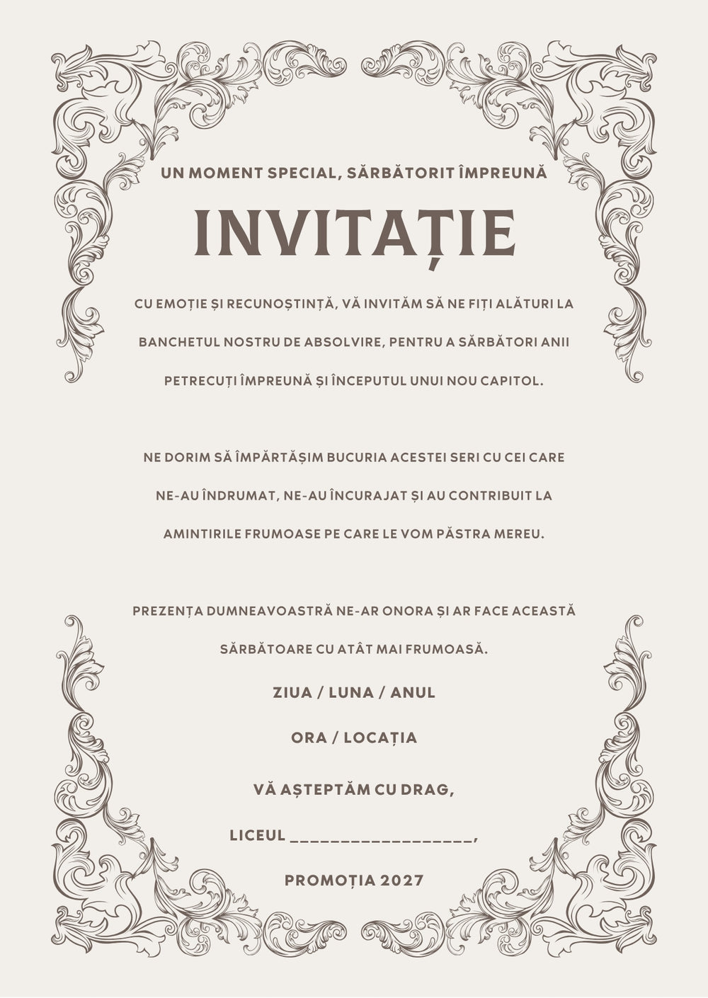 Invitație absolvire personalizabilă cu plic – Model INV16