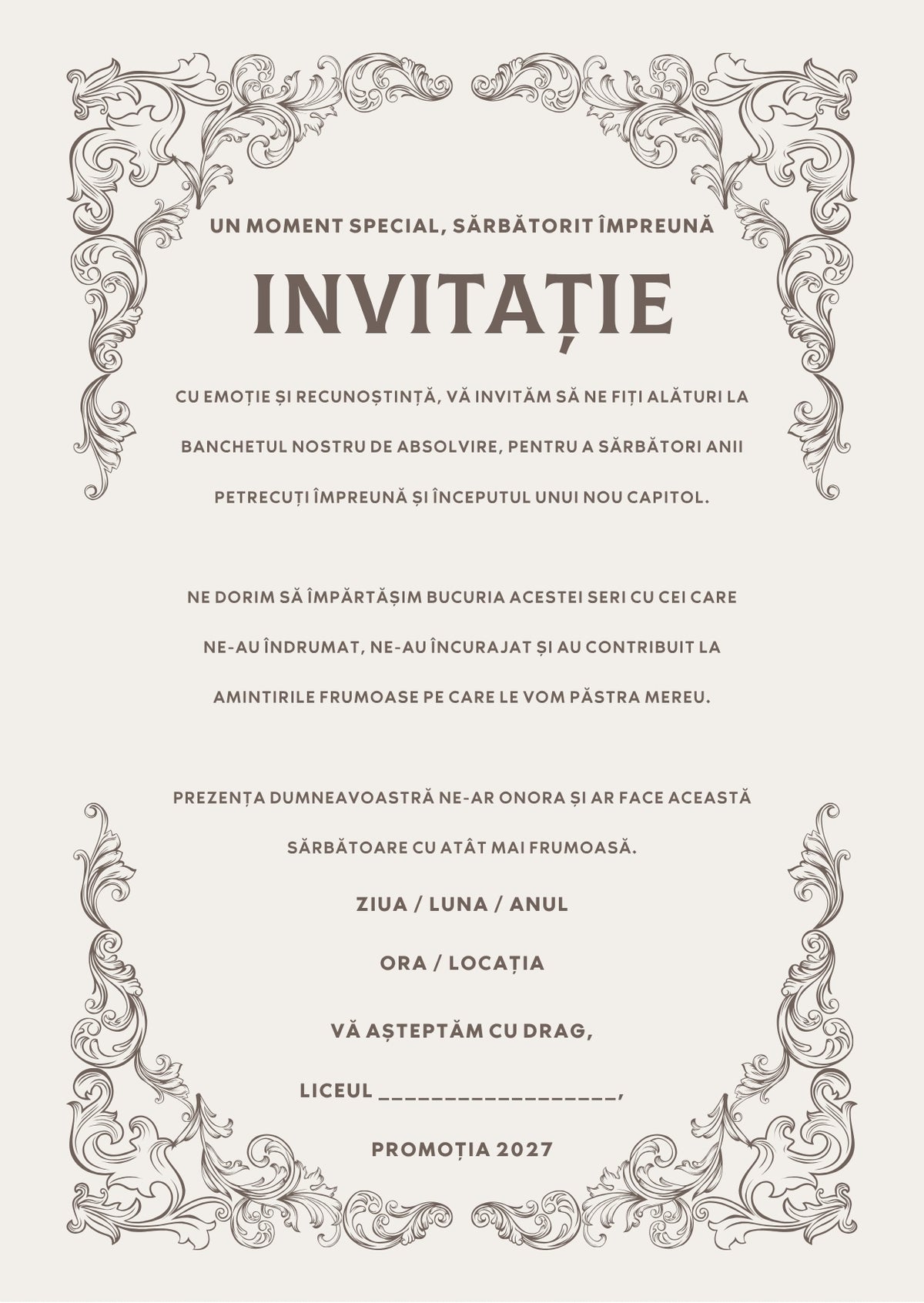 Invitație absolvire personalizabilă cu plic – Model INV16
