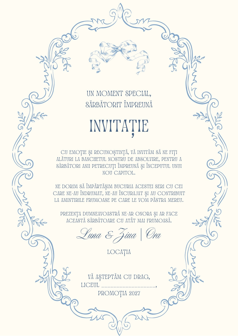 Invitație absolvire personalizabilă cu plic – Model INV17