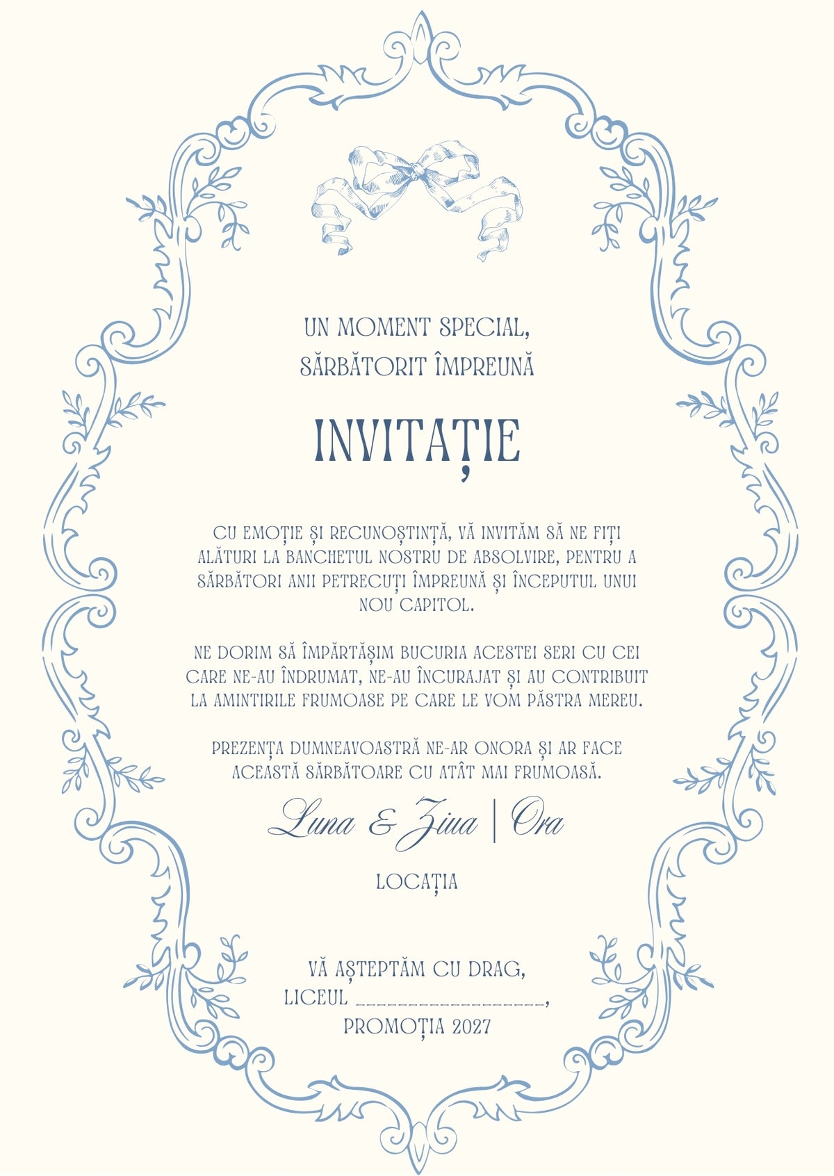 Invitație absolvire personalizabilă cu plic – Model INV17