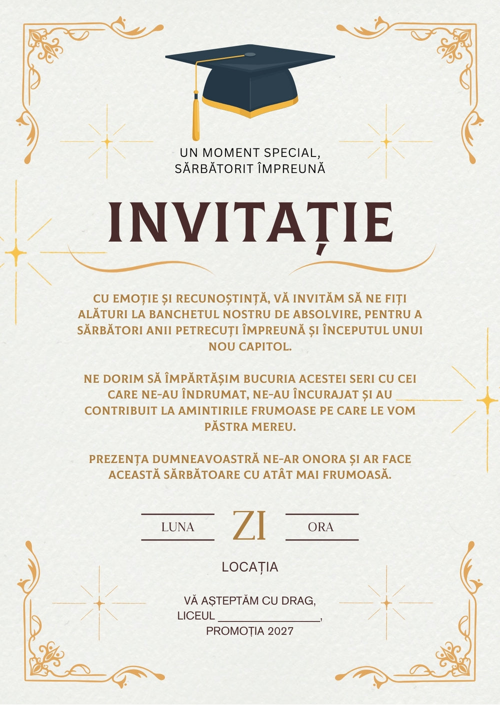 Invitație absolvire personalizabilă cu plic – Model INV19