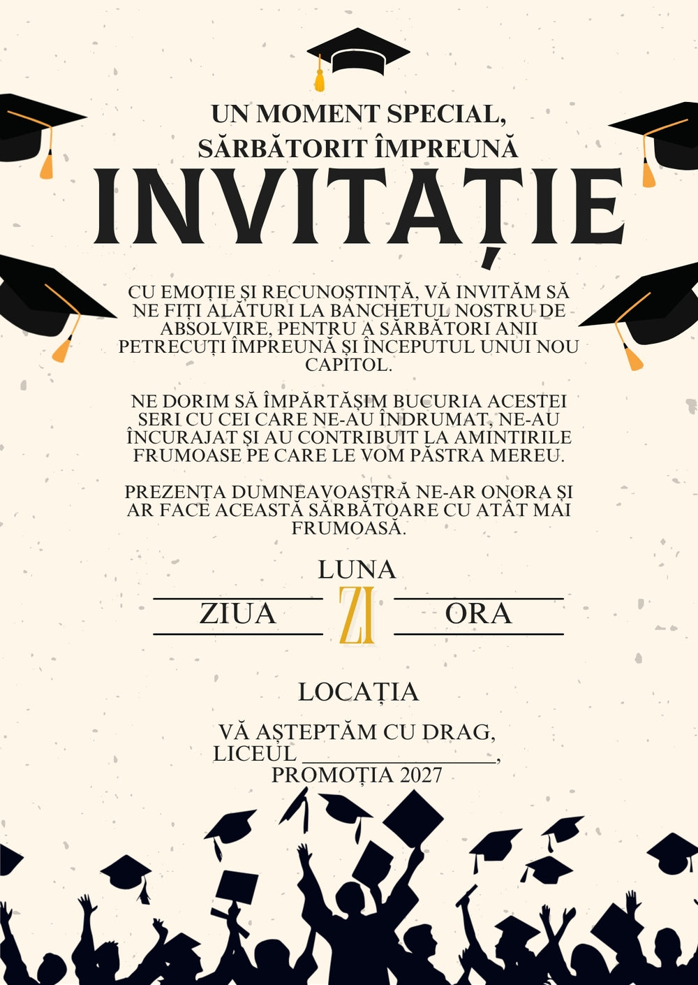 Invitație absolvire personalizabilă cu plic – Model INV20