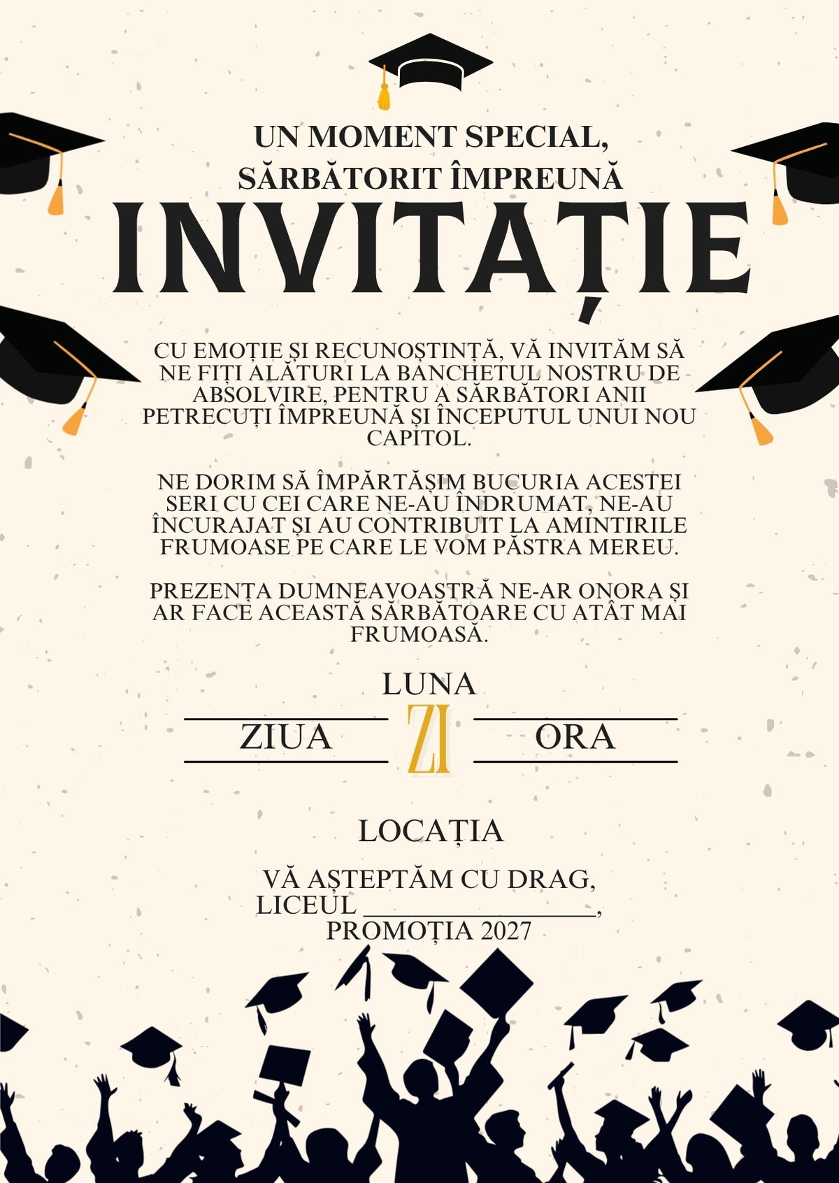 Invitație absolvire personalizabilă cu plic – Model INV20