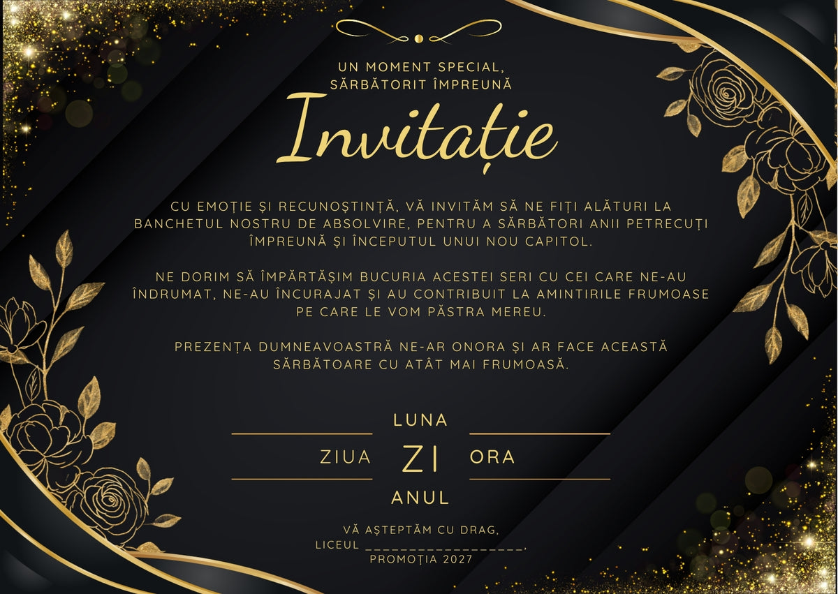 Invitație absolvire personalizabilă cu plic – Model INV21
