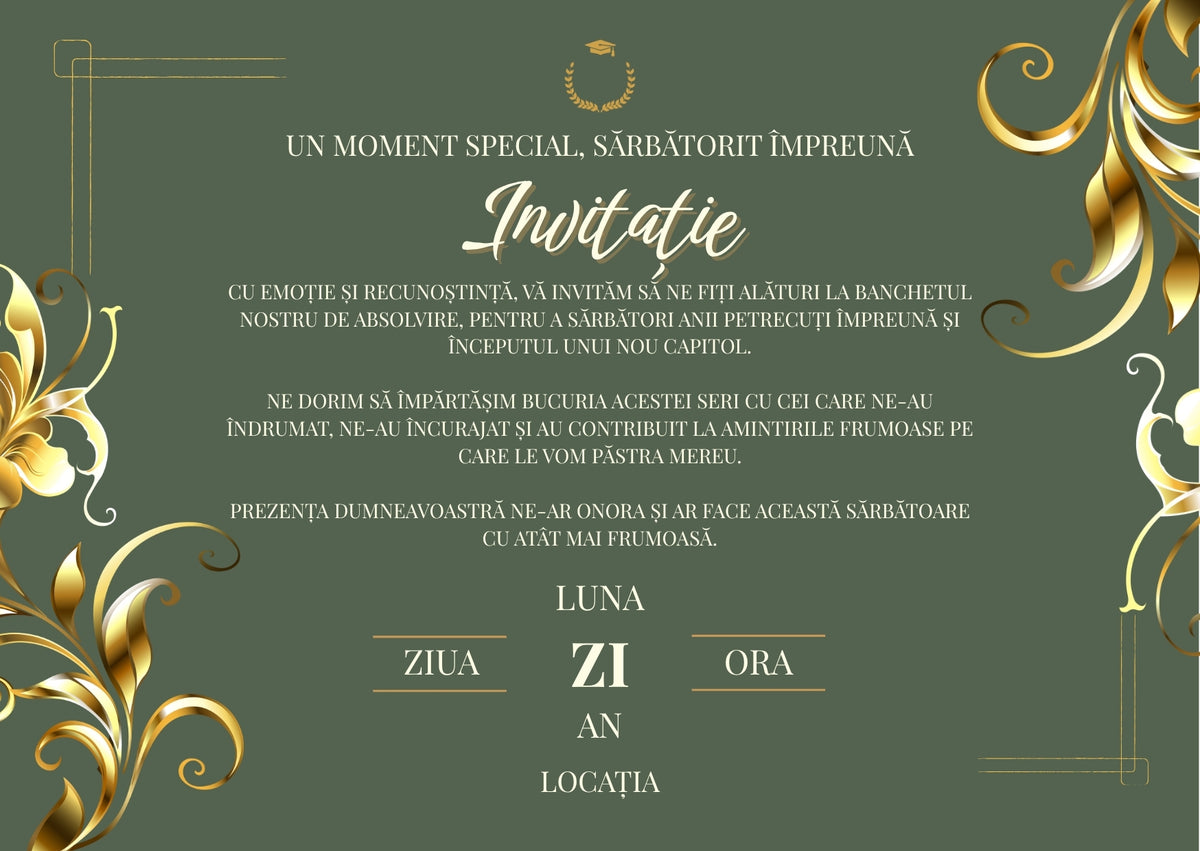 Invitație absolvire personalizabilă cu plic – Model INV23