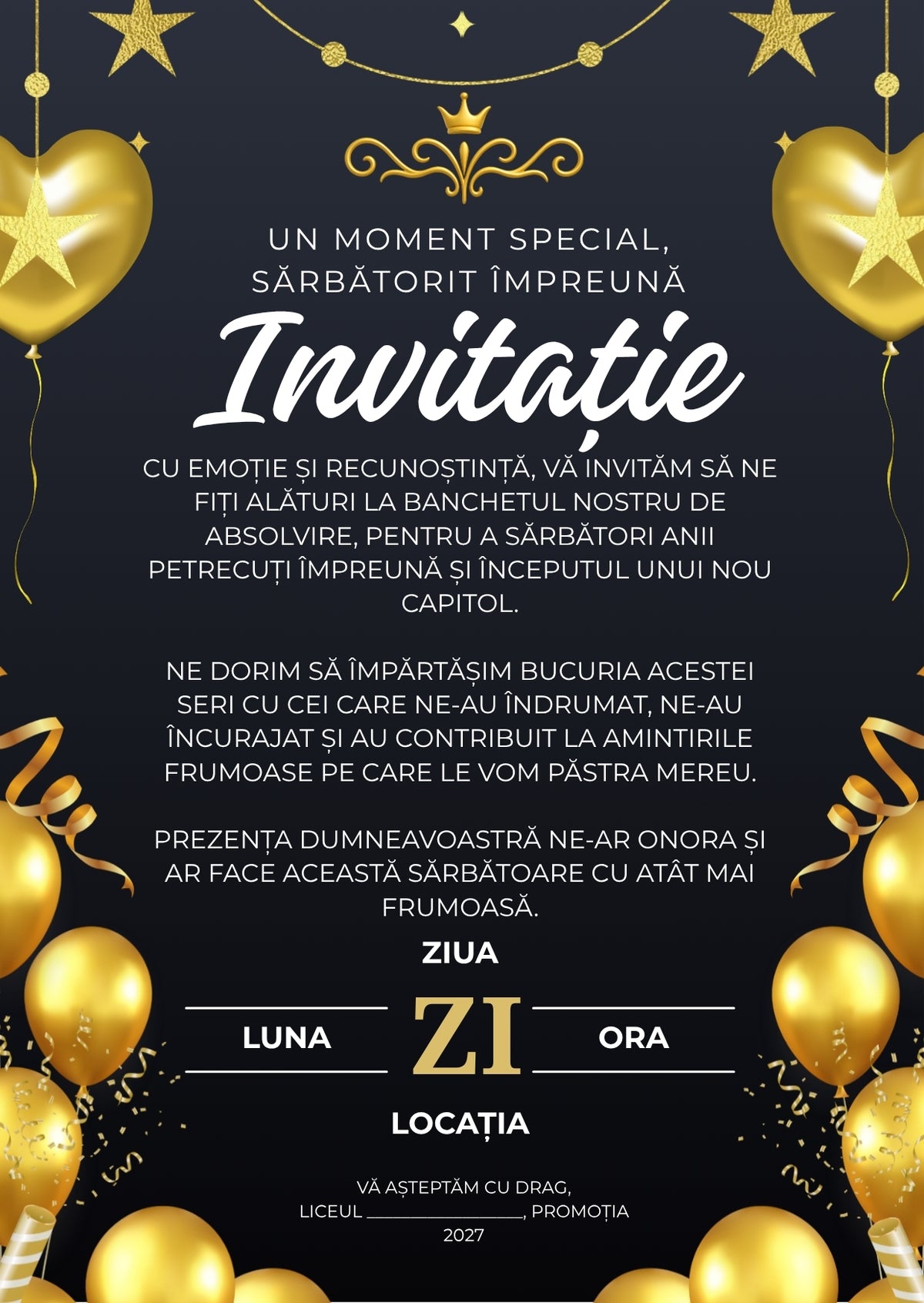 Invitație absolvire personalizabilă cu plic – Model INV24
