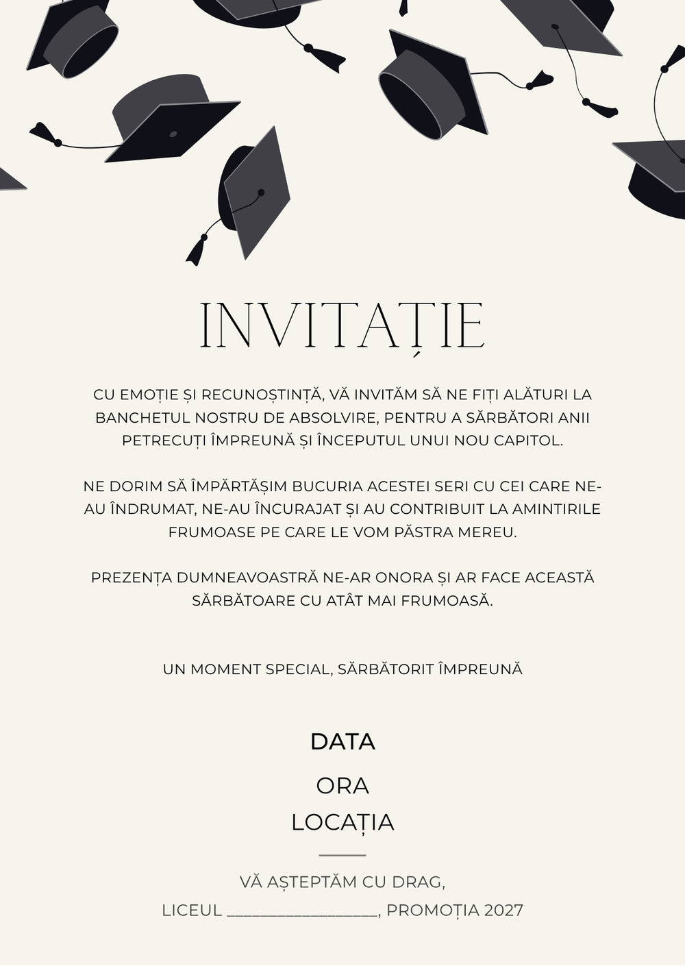 Invitație absolvire personalizabilă cu plic – Model INV27