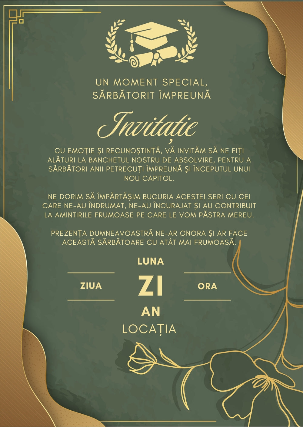 Invitație absolvire personalizabilă cu plic – Model INV33