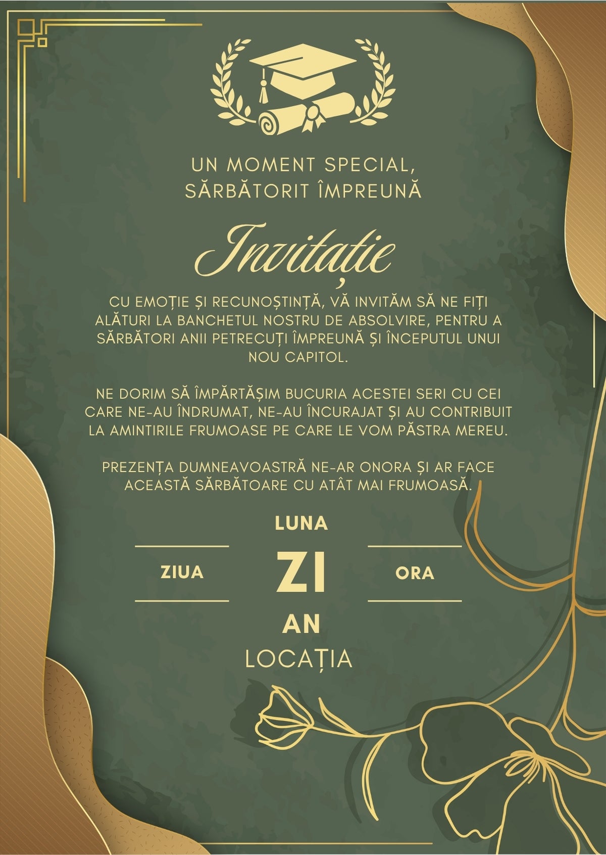 Invitație absolvire personalizabilă cu plic – Model INV33